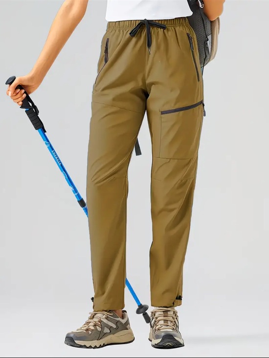 Pants - Women's Solid Color Casual Outdoor Sports Pants with Zipper Closure & Multiple